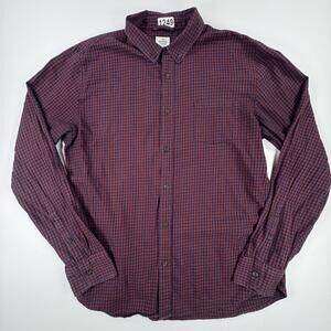 Marine Layer Flannel Shirt Mens M/L Blue Orange Check Long Sleeve Button Down